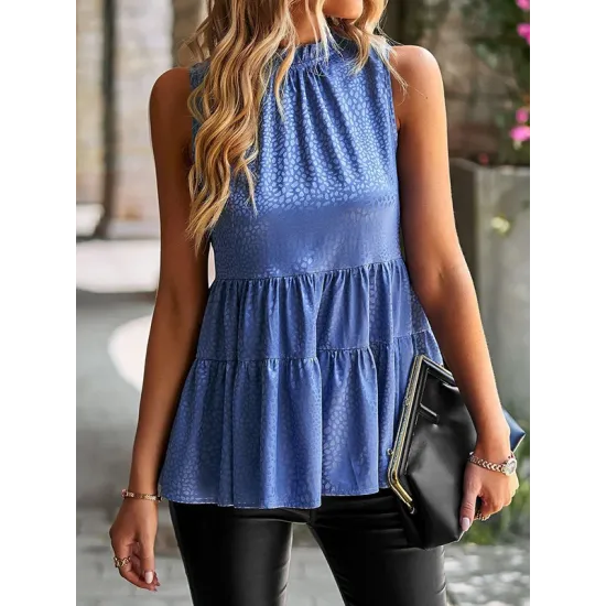 Sleeveless Pleated Printed Split-Joint Mock Neck Vest Top Sleeveless Pleated Printed Split-Joint Mock Neck Vest Top