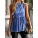Sleeveless Pleated Printed Split-Joint Mock Neck Vest Top Sleeveless Pleated Printed Split-Joint Mock Neck Vest Top