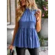 Sleeveless Pleated Printed Split-Joint Mock Neck Vest Top Sleeveless Pleated Printed Split-Joint Mock Neck Vest Top