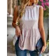 Sleeveless Pleated Printed Split-Joint Mock Neck Vest Top Sleeveless Pleated Printed Split-Joint Mock Neck Vest Top