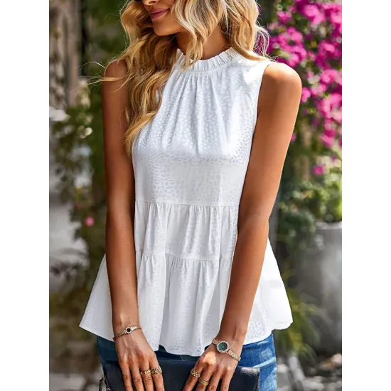 Sleeveless Pleated Printed Split-Joint Mock Neck Vest Top Sleeveless Pleated Printed Split-Joint Mock Neck Vest Top