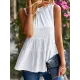 Sleeveless Pleated Printed Split-Joint Mock Neck Vest Top Sleeveless Pleated Printed Split-Joint Mock Neck Vest Top