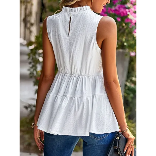 Sleeveless Pleated Printed Split-Joint Mock Neck Vest Top Sleeveless Pleated Printed Split-Joint Mock Neck Vest Top