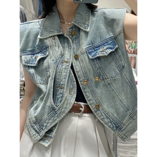 Asymmetric Buttoned Pockets Split-Joint Loose Sleeveless Lapel Collar Vest Outerwear Asymmetric Buttoned Pockets Split-Joint Loose Sleeveless Lapel Collar Vest Outerwear