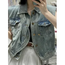 Asymmetric Buttoned Pockets Split-Joint Loose Sleeveless Lapel Collar Vest Outerwear