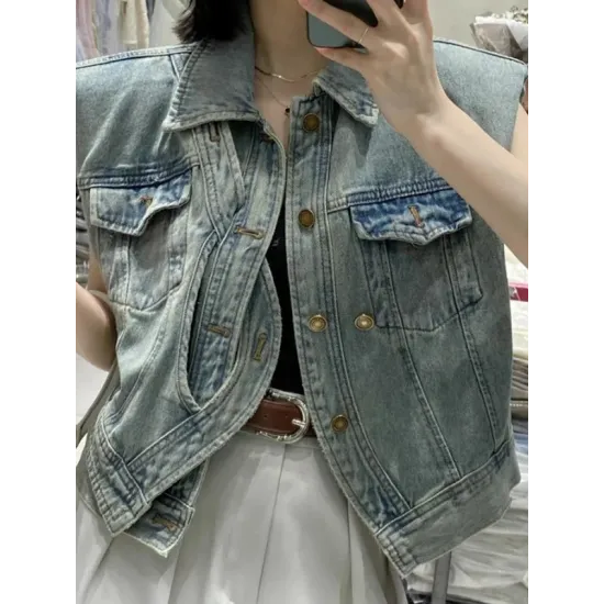 Asymmetric Buttoned Pockets Split-Joint Loose Sleeveless Lapel Collar Vest Outerwear Asymmetric Buttoned Pockets Split-Joint Loose Sleeveless Lapel Collar Vest Outerwear