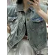 Asymmetric Buttoned Pockets Split-Joint Loose Sleeveless Lapel Collar Vest Outerwear Asymmetric Buttoned Pockets Split-Joint Loose Sleeveless Lapel Collar Vest Outerwear