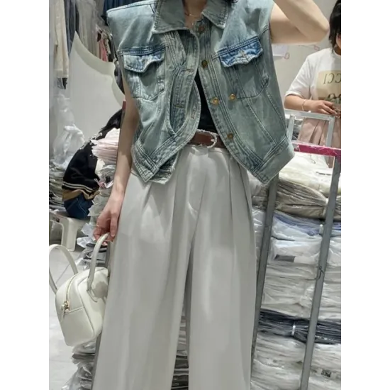 Asymmetric Buttoned Pockets Split-Joint Loose Sleeveless Lapel Collar Vest Outerwear Asymmetric Buttoned Pockets Split-Joint Loose Sleeveless Lapel Collar Vest Outerwear