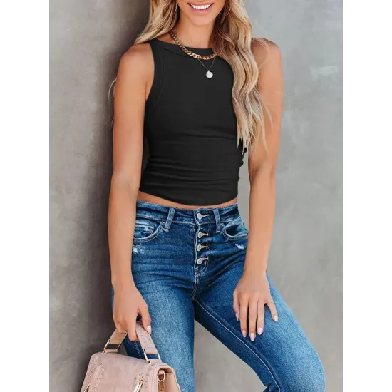 Back Cross Solid Color Skinny Sleeveless Vest Top Back Cross Solid Color Skinny Sleeveless Vest Top