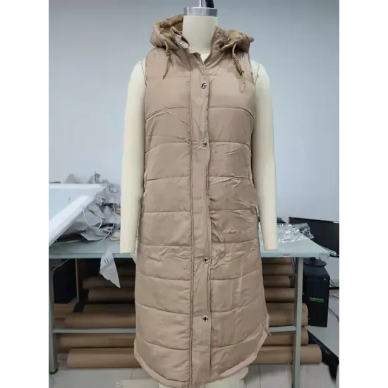 Buttoned Drawstring Keep Warm Solid Color Split-Joint Zipper Hooded Sleeveless Vest Outerwear Padded Coat Buttoned Drawstring Keep Warm Solid Color Split-Joint Zipper Hooded Sleeveless Vest Outerwear Padded Coat