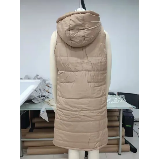 Buttoned Drawstring Keep Warm Solid Color Split-Joint Zipper Hooded Sleeveless Vest Outerwear Padded Coat Buttoned Drawstring Keep Warm Solid Color Split-Joint Zipper Hooded Sleeveless Vest Outerwear Padded Coat