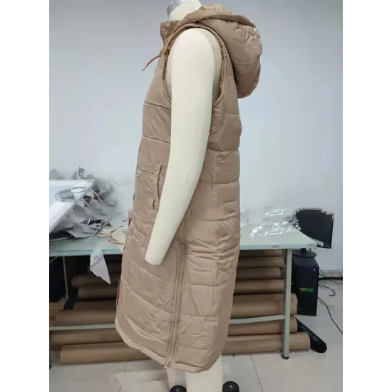 Buttoned Drawstring Keep Warm Solid Color Split-Joint Zipper Hooded Sleeveless Vest Outerwear Padded Coat Buttoned Drawstring Keep Warm Solid Color Split-Joint Zipper Hooded Sleeveless Vest Outerwear Padded Coat