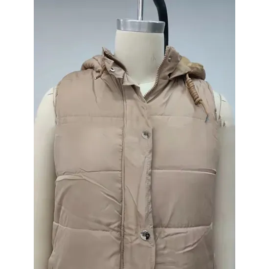 Buttoned Drawstring Keep Warm Solid Color Split-Joint Zipper Hooded Sleeveless Vest Outerwear Padded Coat Buttoned Drawstring Keep Warm Solid Color Split-Joint Zipper Hooded Sleeveless Vest Outerwear Padded Coat