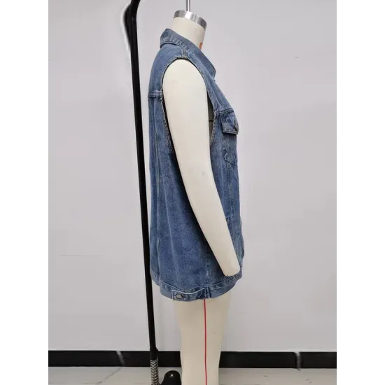 Buttoned Drawstring Pockets Split-Joint Loose Sleeveless Polo Vest Outerwear Buttoned Drawstring Pockets Split-Joint Loose Sleeveless Polo Vest Outerwear