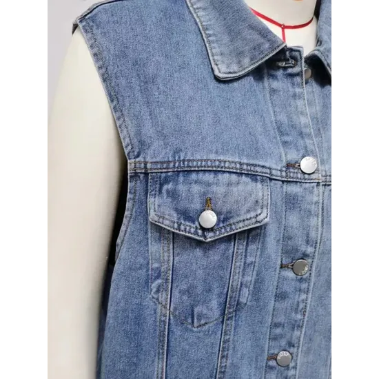Buttoned Drawstring Pockets Split-Joint Loose Sleeveless Polo Vest Outerwear Buttoned Drawstring Pockets Split-Joint Loose Sleeveless Polo Vest Outerwear