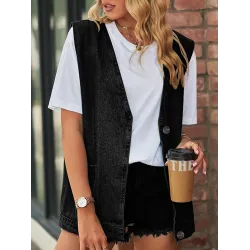 Split-Joint Loose Sleeveless V-Neck Vest Top