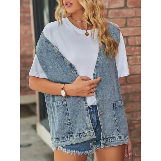Split-Joint Loose Sleeveless V-Neck Vest Top Split-Joint Loose Sleeveless V-Neck Vest Top