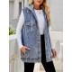 Buttoned Detachable Drawstring Hooded Pockets Split-Joint Loose Sleeveless Polo Vest Outerwear Buttoned Detachable Drawstring Hooded Pockets Split-Joint Loose Sleeveless Polo Vest Outerwear