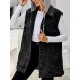 Buttoned Detachable Drawstring Hooded Pockets Split-Joint Loose Sleeveless Polo Vest Outerwear Buttoned Detachable Drawstring Hooded Pockets Split-Joint Loose Sleeveless Polo Vest Outerwear
