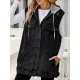 Buttoned Detachable Drawstring Hooded Pockets Split-Joint Loose Sleeveless Polo Vest Outerwear Buttoned Detachable Drawstring Hooded Pockets Split-Joint Loose Sleeveless Polo Vest Outerwear