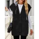 Buttoned Detachable Hooded Pockets Split-Joint Loose Sleeveless Lapel Collar Vest Outerwear Buttoned Detachable Hooded Pockets Split-Joint Loose Sleeveless Lapel Collar Vest Outerwear