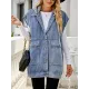 Buttoned Detachable Hooded Pockets Split-Joint Loose Sleeveless Lapel Collar Vest Outerwear Buttoned Detachable Hooded Pockets Split-Joint Loose Sleeveless Lapel Collar Vest Outerwear