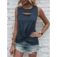 Hollow Knot Pleated Solid Color Sleeveless Round-Neck Vest Top Hollow Knot Pleated Solid Color Sleeveless Round-Neck Vest Top