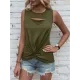 Hollow Knot Pleated Solid Color Sleeveless Round-Neck Vest Top Hollow Knot Pleated Solid Color Sleeveless Round-Neck Vest Top