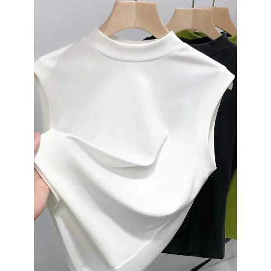 Solid Color Split-Joint Plus Size Skinny Mock Neck Vest Top