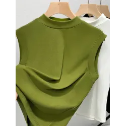 Solid Color Split-Joint Plus Size Skinny Mock Neck Vest Top