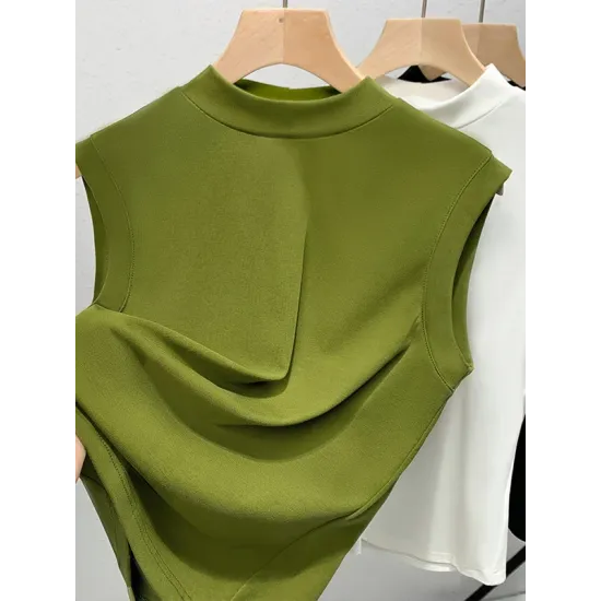 Solid Color Split-Joint Plus Size Skinny Mock Neck Vest Top