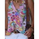 Printed Split-Joint Sleeveless V-Neck Vest Top