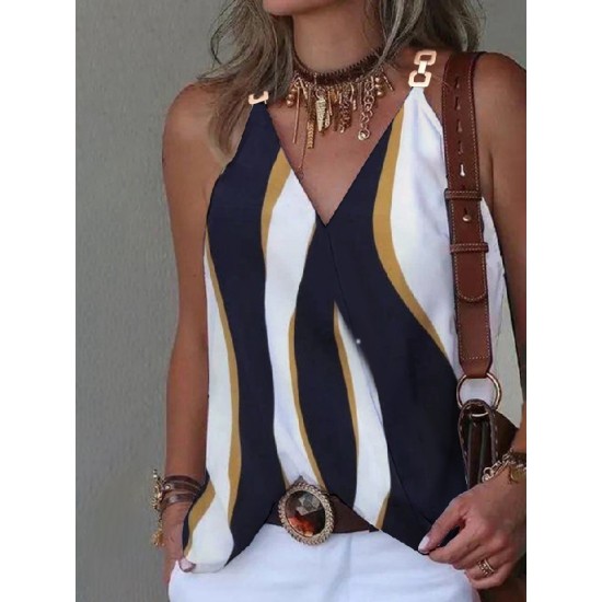 Split-Joint Striped Sleeveless V-Neck Vest Top Split-Joint Striped Sleeveless V-Neck Vest Top