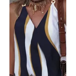Split-Joint Striped Sleeveless V-Neck Vest Top