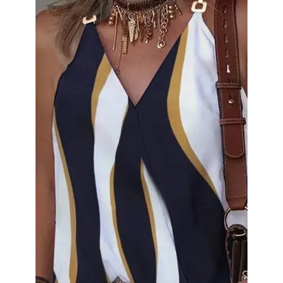 Split-Joint Striped Sleeveless V-Neck Vest Top Split-Joint Striped Sleeveless V-Neck Vest Top