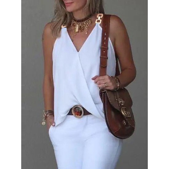 Solid Color Split-Joint Sleeveless V-Neck Vest Top Solid Color Split-Joint Sleeveless V-Neck Vest Top