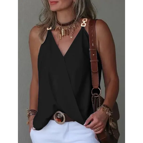 Solid Color Split-Joint Sleeveless V-Neck Vest Top Solid Color Split-Joint Sleeveless V-Neck Vest Top