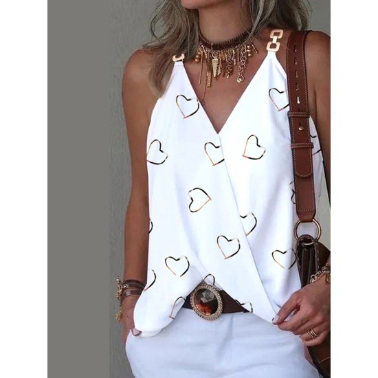 Heart Print Split-Joint Sleeveless V-Neck Vest Top Heart Print Split-Joint Sleeveless V-Neck Vest Top