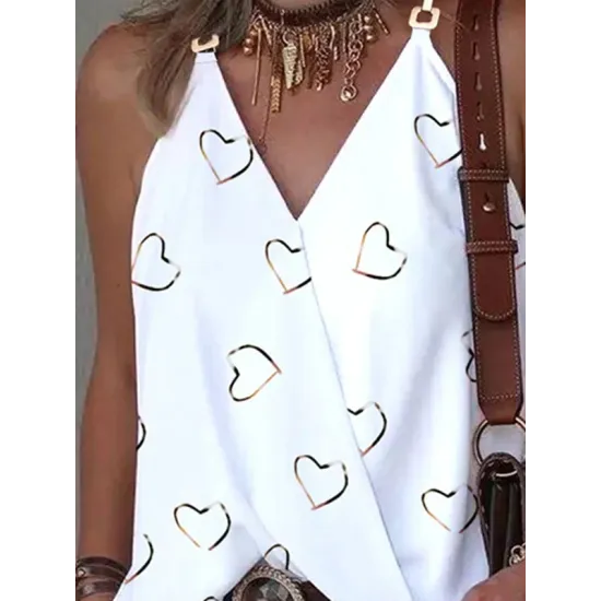 Heart Print Split-Joint Sleeveless V-Neck Vest Top Heart Print Split-Joint Sleeveless V-Neck Vest Top