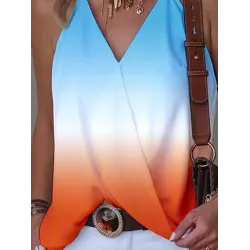 Gradient Split-Joint Sleeveless V-Neck Vest Top