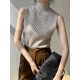 Solid Color Skinny Sleeveless High-Neck Vest Top Knitwear Solid Color Skinny Sleeveless High-Neck Vest Top Knitwear