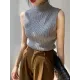 Solid Color Skinny Sleeveless High-Neck Vest Top Knitwear Solid Color Skinny Sleeveless High-Neck Vest Top Knitwear