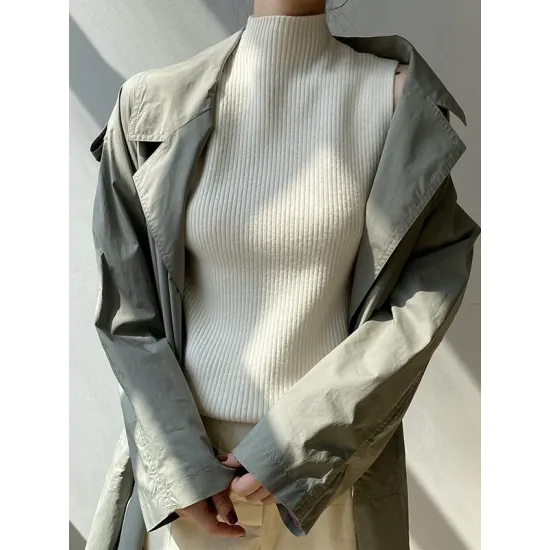 Solid Color Skinny Sleeveless High-Neck Vest Top Knitwear Solid Color Skinny Sleeveless High-Neck Vest Top Knitwear