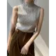 Solid Color Skinny Sleeveless High-Neck Vest Top Knitwear Solid Color Skinny Sleeveless High-Neck Vest Top Knitwear
