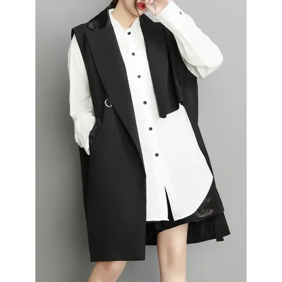 Asymmetric Pockets Tied Sleeveless Notched Collar Vest Outerwear Asymmetric Pockets Tied Sleeveless Notched Collar Vest Outerwear