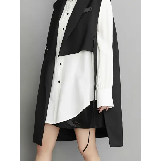 Asymmetric Pockets Tied Sleeveless Notched Collar Vest Outerwear Asymmetric Pockets Tied Sleeveless Notched Collar Vest Outerwear