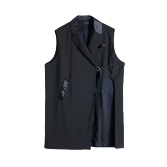 Asymmetric Pockets Tied Sleeveless Notched Collar Vest Outerwear Asymmetric Pockets Tied Sleeveless Notched Collar Vest Outerwear