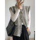 Buttoned Fringed Pockets Striped Loose Sleeveless V-Neck Vest Outerwear Buttoned Fringed Pockets Striped Loose Sleeveless V-Neck Vest Outerwear