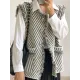 Buttoned Fringed Pockets Striped Loose Sleeveless V-Neck Vest Outerwear Buttoned Fringed Pockets Striped Loose Sleeveless V-Neck Vest Outerwear