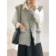 Buttoned Fringed Pockets Striped Loose Sleeveless V-Neck Vest Outerwear Buttoned Fringed Pockets Striped Loose Sleeveless V-Neck Vest Outerwear